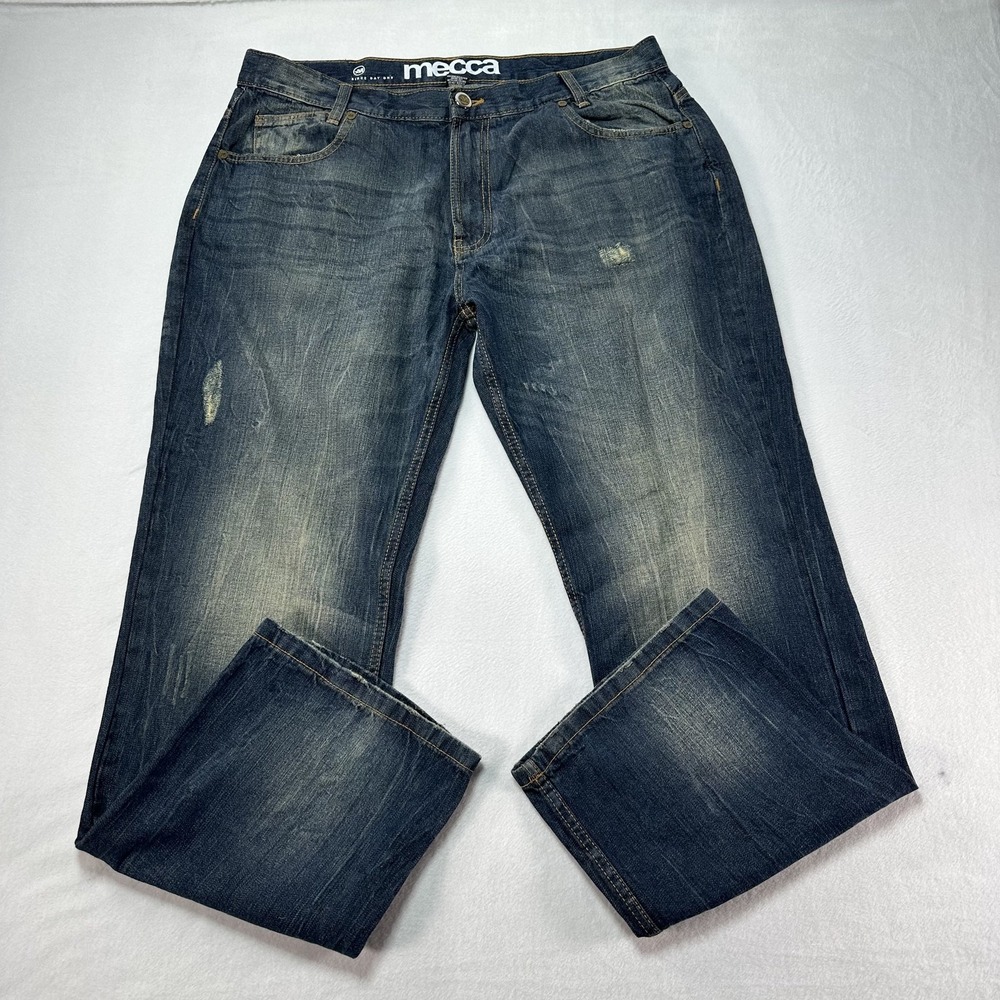 Mecca‎ Jeans Men's 38x32 Blue Distressed Denim Relaxed Fit Hip Hop Streetwear